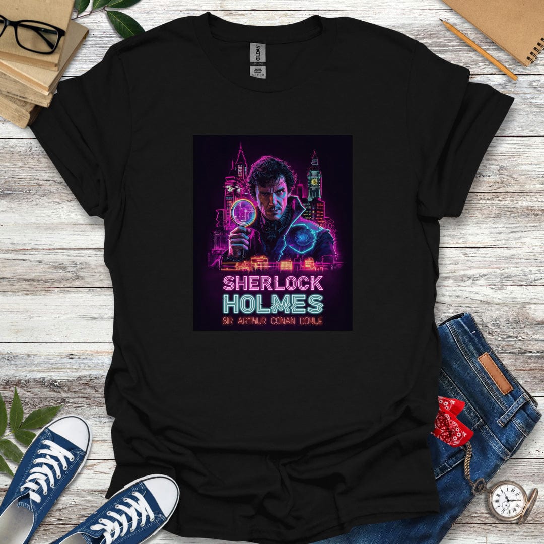 Sherlock Holmes by Arthur Conan Doyle 80s Synth Glitch Style Graphic T-Shirt