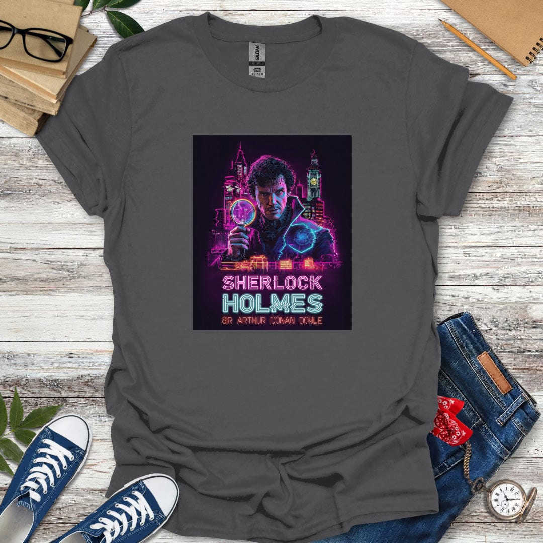 Sherlock Holmes by Arthur Conan Doyle 80s Synth Glitch Style Graphic T-Shirt