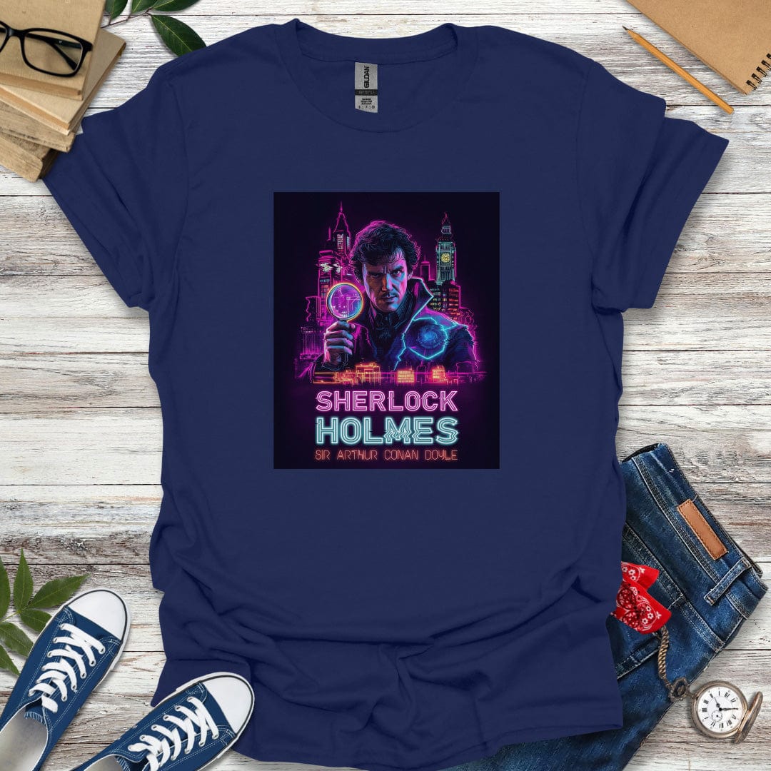 Sherlock Holmes by Arthur Conan Doyle 80s Synth Glitch Style Graphic T-Shirt