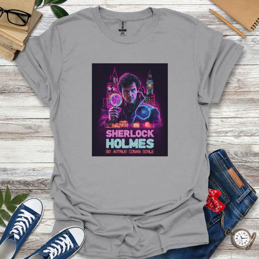 Sherlock Holmes by Arthur Conan Doyle 80s Synth Glitch Style Graphic T-Shirt