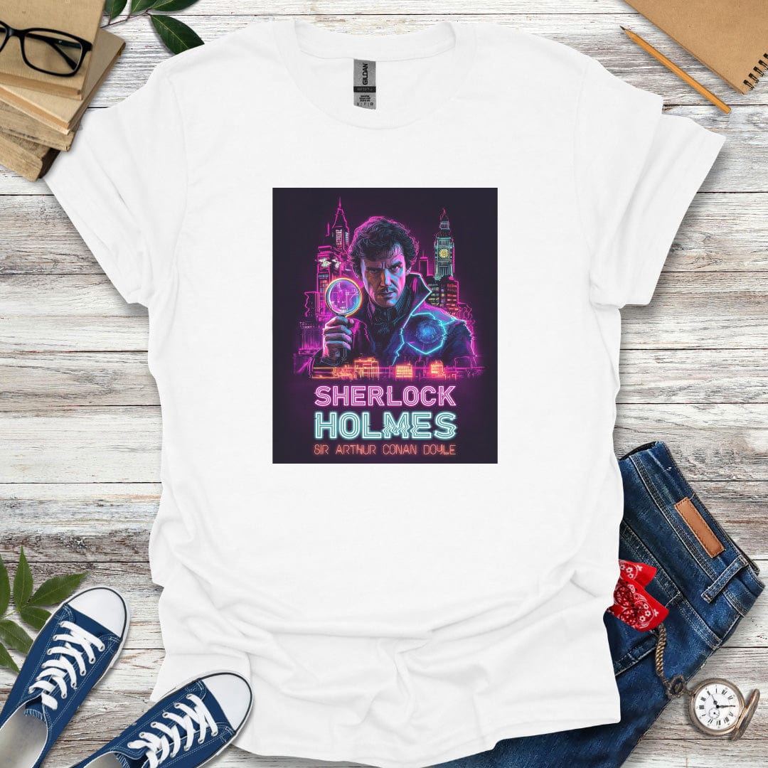 Sherlock Holmes by Arthur Conan Doyle 80s Synth Glitch Style Graphic T-Shirt
