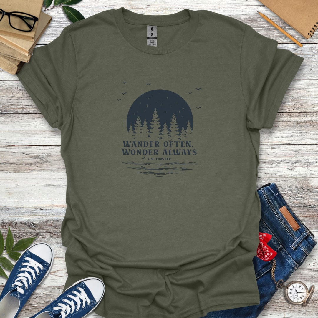 "Wander often, wonder always." – E.M. Forster Quote T-Shirt