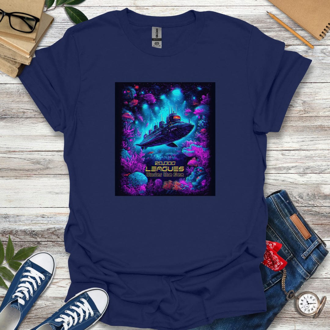 20000 Leagues Under The Sea 80's Synth Glitch Style Graphic T-Shirt